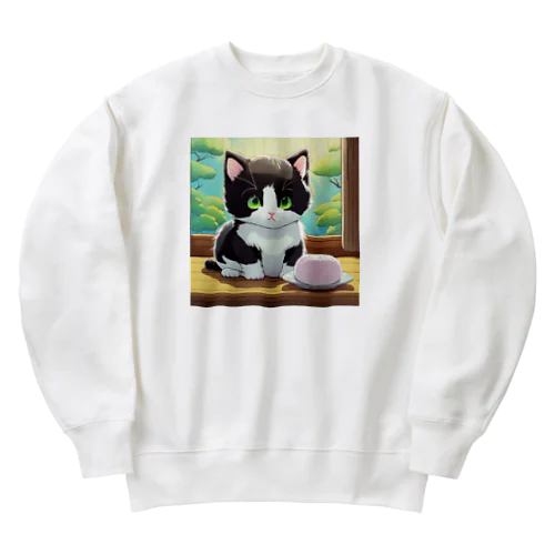 お餅と白黒猫 Heavyweight Crew Neck Sweatshirt