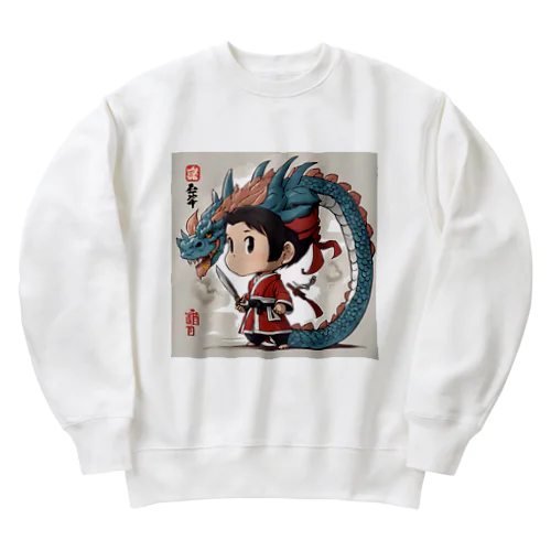 幼き侍と龍の守護者 Heavyweight Crew Neck Sweatshirt