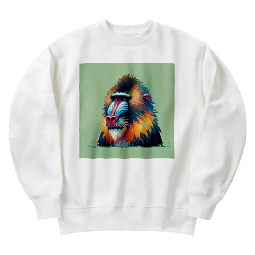 カラフルなマンドリルのドット絵 Heavyweight Crew Neck Sweatshirt