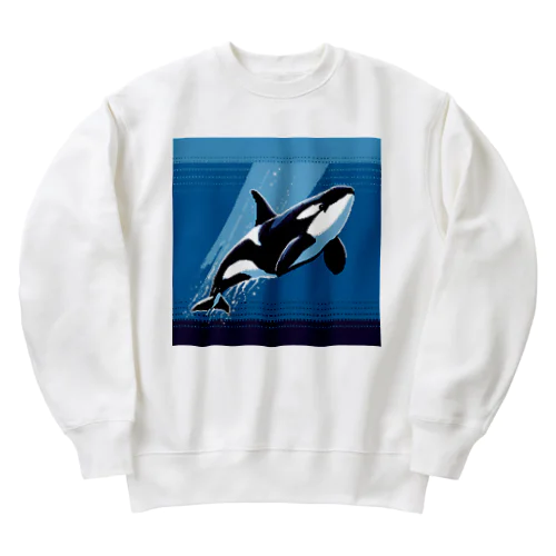 深海の舞 - シャチのピクセルアート Heavyweight Crew Neck Sweatshirt