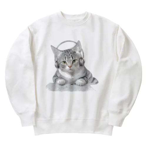 ヘッドホンねこ Heavyweight Crew Neck Sweatshirt