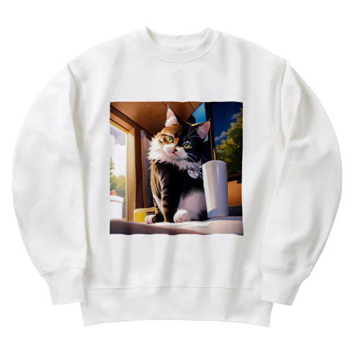 猫のイラスト Heavyweight Crew Neck Sweatshirt