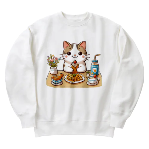 猫くんの豪華なカフェごはん♪ Heavyweight Crew Neck Sweatshirt