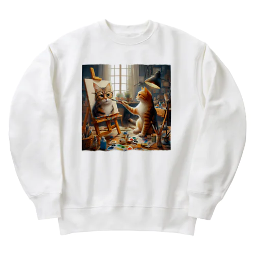 ネコを描くネコ Heavyweight Crew Neck Sweatshirt