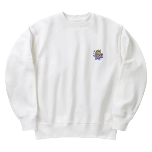 キジトラくんミスミソウに乗る Heavyweight Crew Neck Sweatshirt