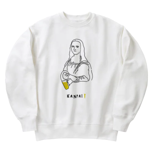 名画 × BEER（モナ・リザ）黒線画 Heavyweight Crew Neck Sweatshirt