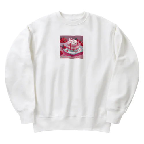 いちごケーキにネコ Heavyweight Crew Neck Sweatshirt