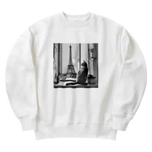 エッフェル塔と猫 Heavyweight Crew Neck Sweatshirt