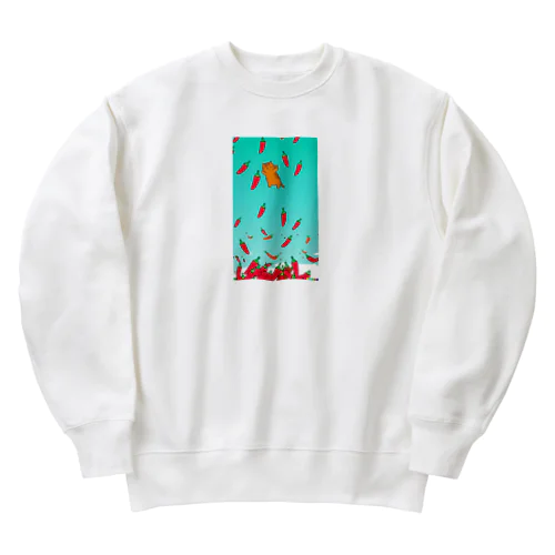 唐辛子を空から撒く猫 Heavyweight Crew Neck Sweatshirt