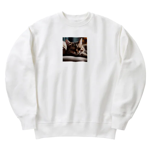 ドアップで寝ているネコ[カラー] Heavyweight Crew Neck Sweatshirt