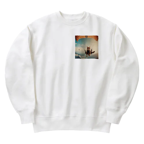 パラシュートする猫 Heavyweight Crew Neck Sweatshirt