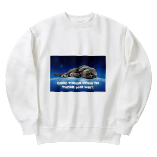 待つ者には福が来るにゃん！！ Heavyweight Crew Neck Sweatshirt