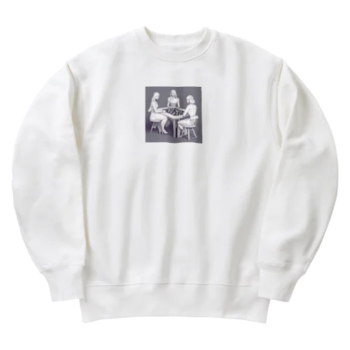 ボードゲームを楽しんでいる美人 Heavyweight Crew Neck Sweatshirt