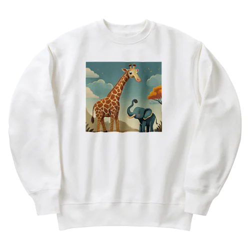 キリンとゾウキラキラ② Heavyweight Crew Neck Sweatshirt