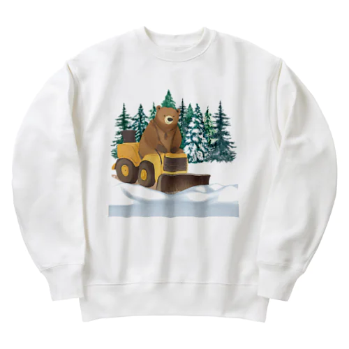 雪かきするクマ Heavyweight Crew Neck Sweatshirt