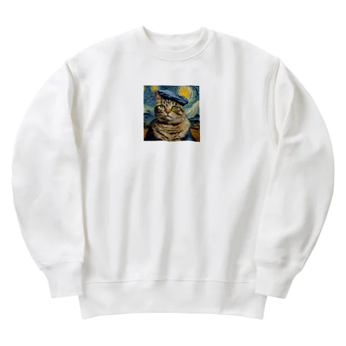 帽子をかぶったゴッホな猫～Part1～ Heavyweight Crew Neck Sweatshirt