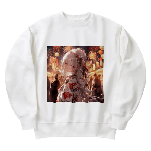 銀髪美女 シリーズ2 in 花火大会 Heavyweight Crew Neck Sweatshirt