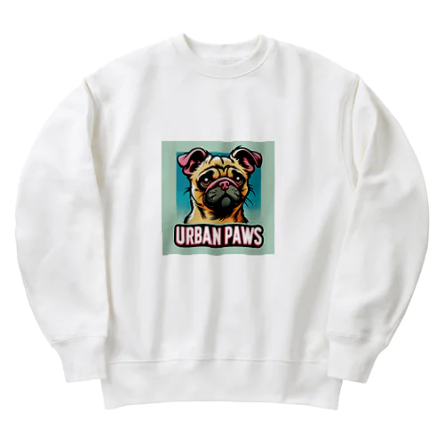 情けない顔のパグチワワ「Urban paws」 Heavyweight Crew Neck Sweatshirt