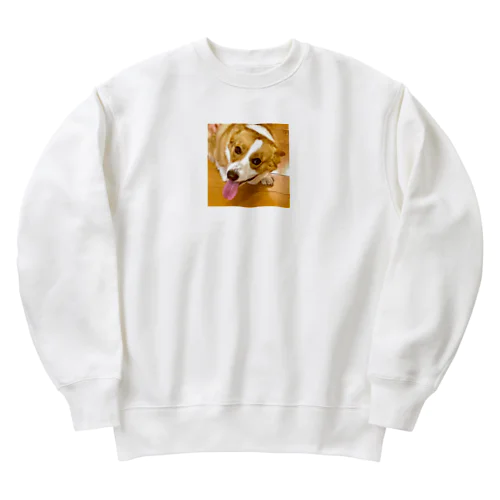 笑顔溢れるコーギー、あおくん Heavyweight Crew Neck Sweatshirt