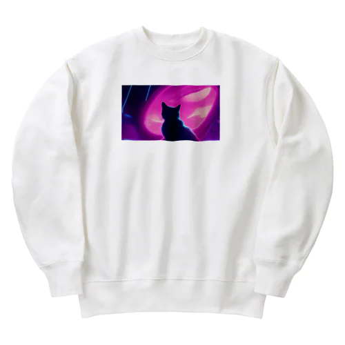 空に思いはせる猫 Heavyweight Crew Neck Sweatshirt