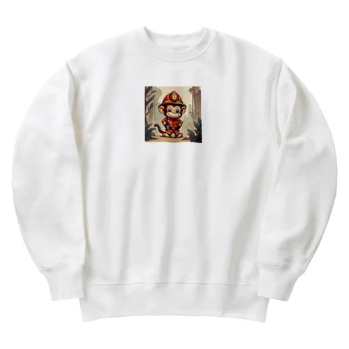 キュートなお猿の消防士 Heavyweight Crew Neck Sweatshirt