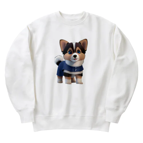 可愛い３D犬 Heavyweight Crew Neck Sweatshirt