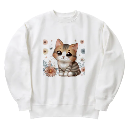 癒しと可愛さが溢れるネコちゃん Heavyweight Crew Neck Sweatshirt