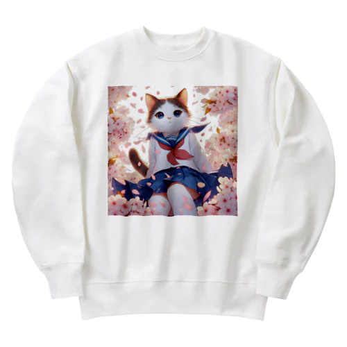 桜咲く華の学生猫 sakura Heavyweight Crew Neck Sweatshirt