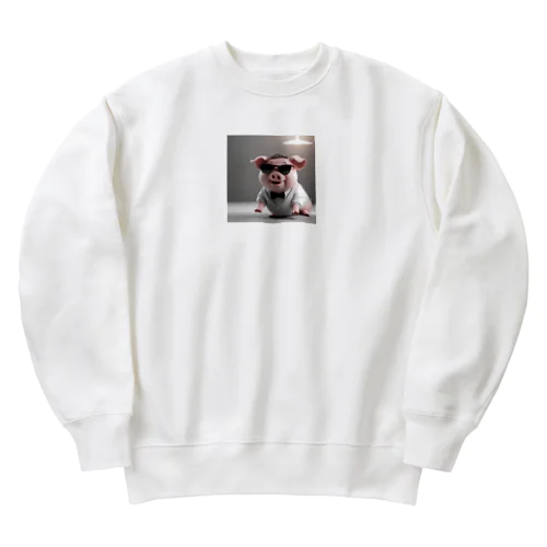 ユニークなスタイルのサングラスをかけたブタ登場！ Heavyweight Crew Neck Sweatshirt