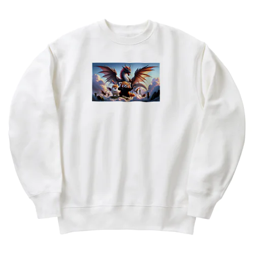 レッサーパンダ　ポメラニアン　ドラゴン　冒険　ファンタジー Heavyweight Crew Neck Sweatshirt