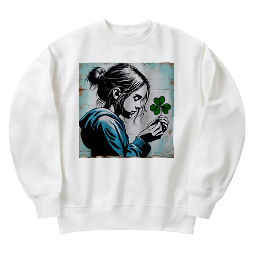 三つ葉のクローバーでさえ、祈る少女 Heavyweight Crew Neck Sweatshirt