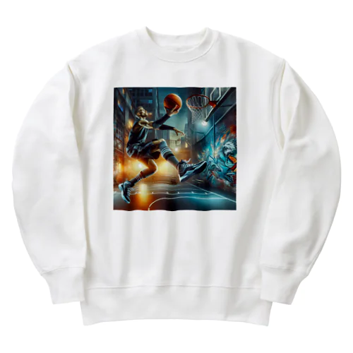 ゴールへの一瞬の瞬間！バスケットボールの魔術師が放つシュート！ Heavyweight Crew Neck Sweatshirt