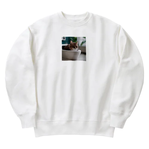 トイレに入るかわいいマンチカンのマカデミアナッツくん Heavyweight Crew Neck Sweatshirt