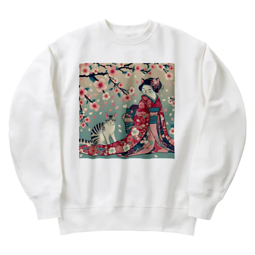 和風cat 見返り桜 Heavyweight Crew Neck Sweatshirt