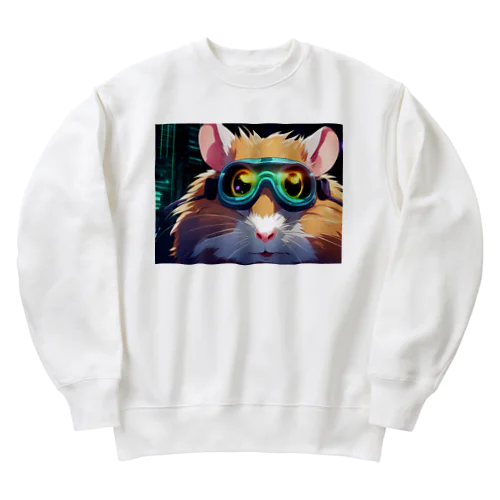 「夢のような夜の世界、ハムスターのアニメチックな冒険！」 Heavyweight Crew Neck Sweatshirt