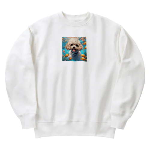 熱帯魚と遊ぶトイプードル Heavyweight Crew Neck Sweatshirt