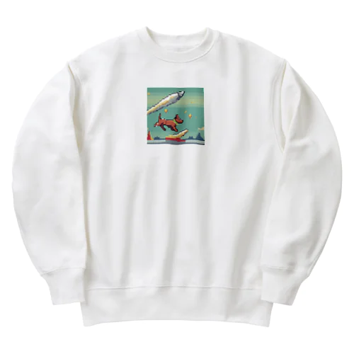 ロケットを打ち上げている犬 Heavyweight Crew Neck Sweatshirt