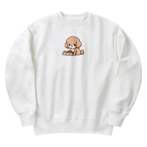 もふもふアプリコット　トイプードル　たべる Heavyweight Crew Neck Sweatshirt