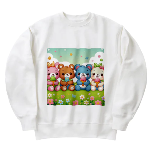 可愛いクマ４姉妹 Heavyweight Crew Neck Sweatshirt