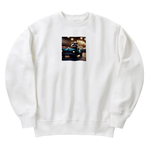 カーレースに参加しているアライグマ Heavyweight Crew Neck Sweatshirt