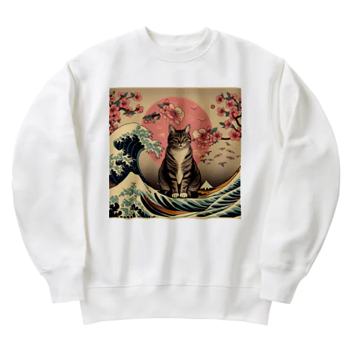 浮世絵猫　波桜 Heavyweight Crew Neck Sweatshirt