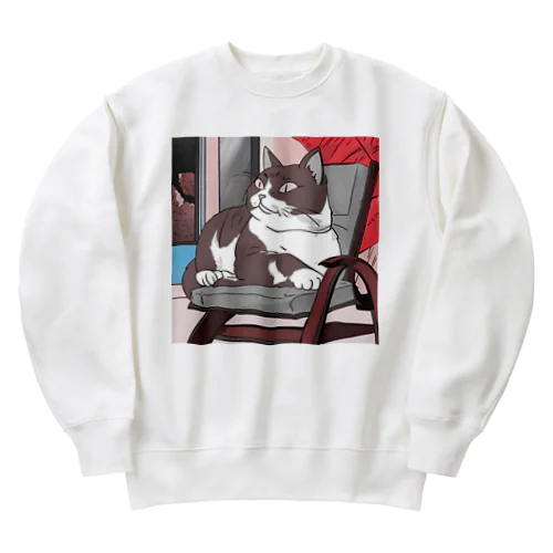 ダイニングチェアの上でくつろいでいるネコ(2)[ポスター] Heavyweight Crew Neck Sweatshirt