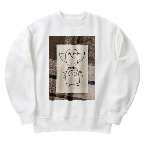 羊かまぼこマンとフクロウ Heavyweight Crew Neck Sweatshirt