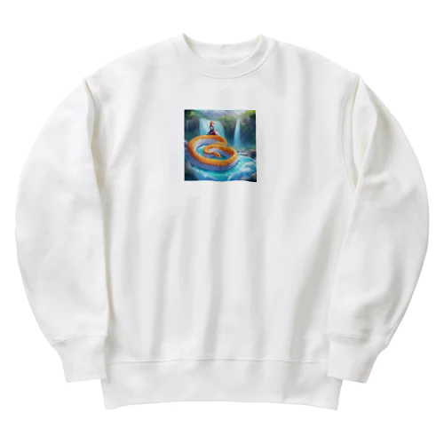 寒冷地の滝を氷結させながら氷の美しさに魅了されて喜んでいる蛇 Heavyweight Crew Neck Sweatshirt