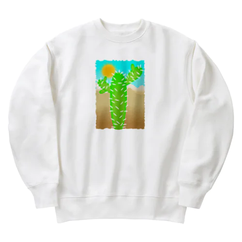 砂漠の太陽とサボテン Heavyweight Crew Neck Sweatshirt