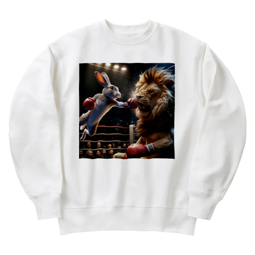 ウサギとライオンのボクシング Heavyweight Crew Neck Sweatshirt