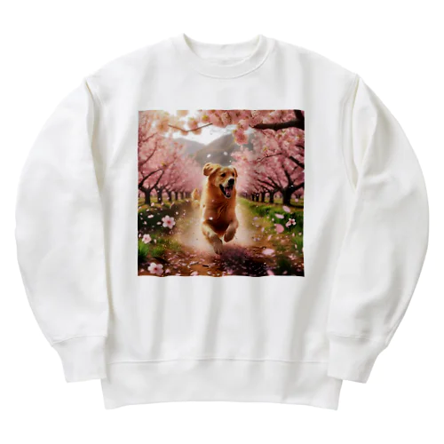 桜とゴールデンレトリバー Heavyweight Crew Neck Sweatshirt