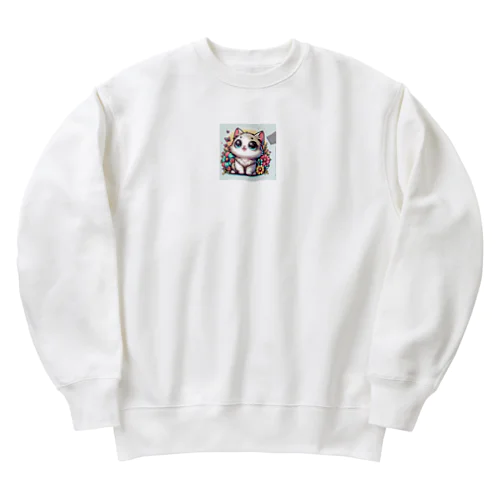 可愛いいねこが目を輝かせています！ Heavyweight Crew Neck Sweatshirt