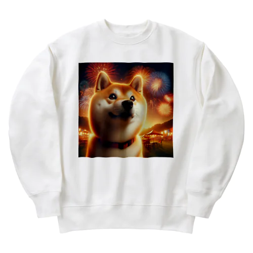 柴犬、花火を見る Heavyweight Crew Neck Sweatshirt