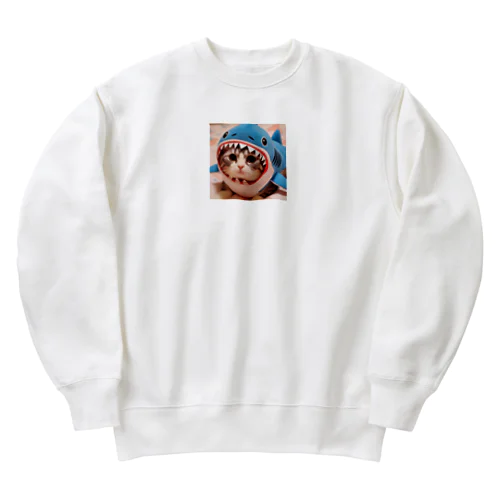 鮫の着ぐるみを着た猫 Heavyweight Crew Neck Sweatshirt